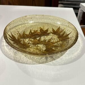 Mid-Century Modern Decorative Acrylic Plate w/ Gold Gilt Leaf & Flecks